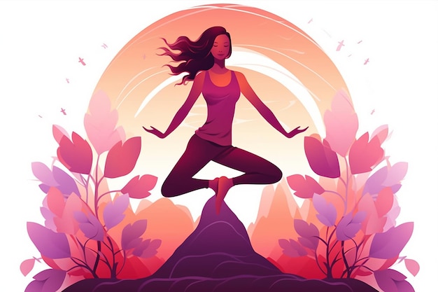 Ilustración de la mujer en el día internacional del yoga