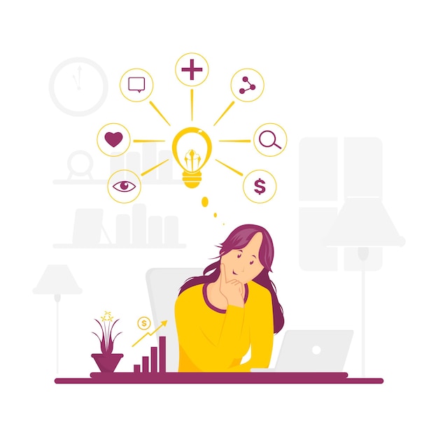 Ilustración de mujer encontrando una buena idea