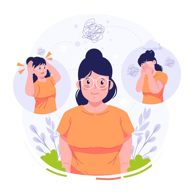 Vector ilustración de una mujer con enfermedad mental