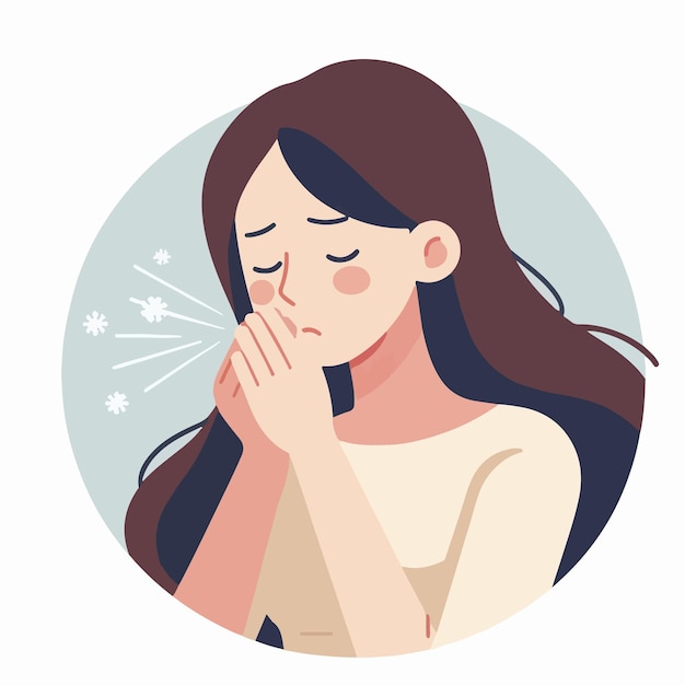 Ilustración de una mujer estornudando en un estilo de diseño plano