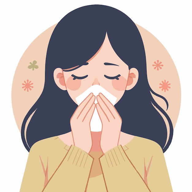 Vector ilustración de una mujer estornudando en un estilo de diseño plano
