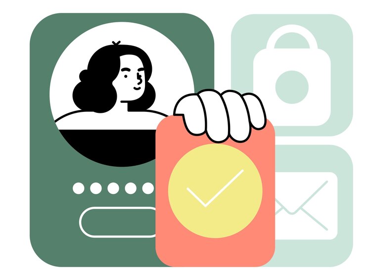 Vector ilustración de una mujer feliz completando una compra en línea con íconos de compras