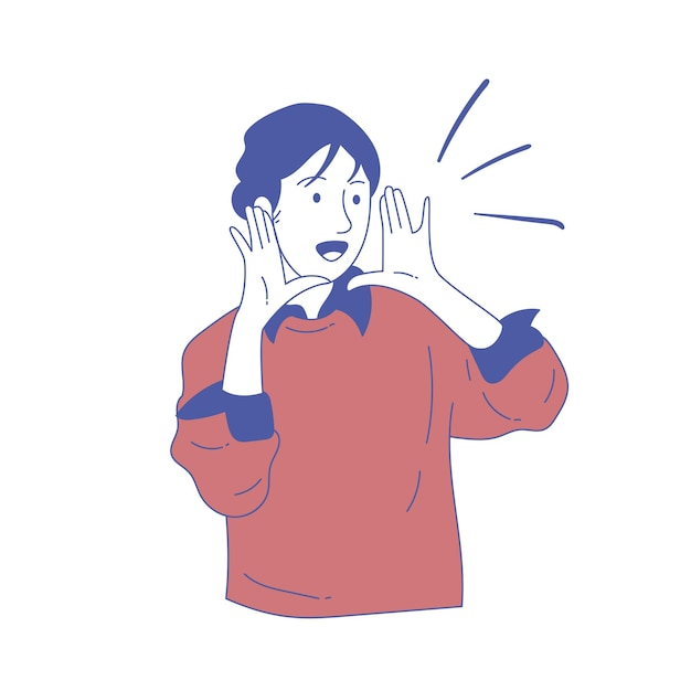 Ilustración de una mujer gritando Expresión de grito Ilustración vectorial al estilo de dibujos animados
