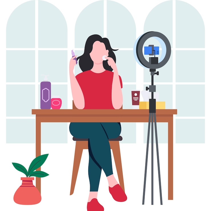 Vector ilustración de una mujer haciendo una revisión de un producto