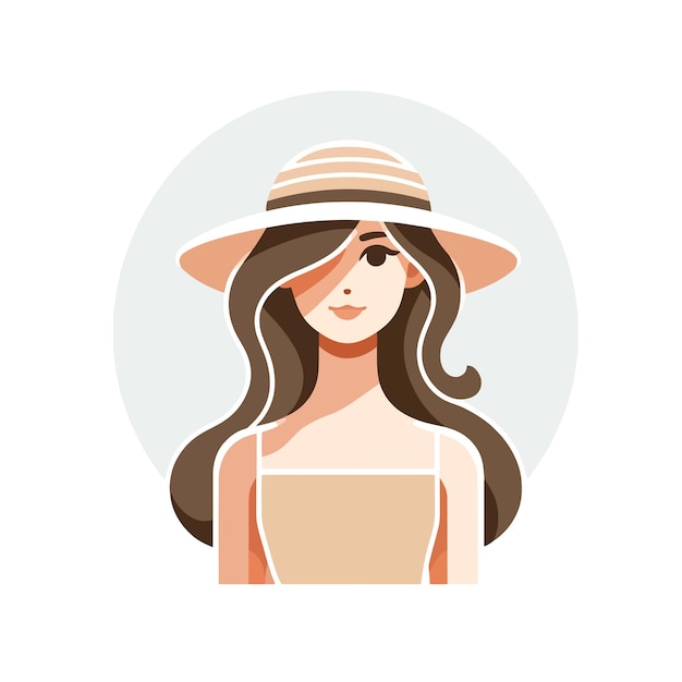 Ilustración de una mujer hermosa con un sombrero de paja