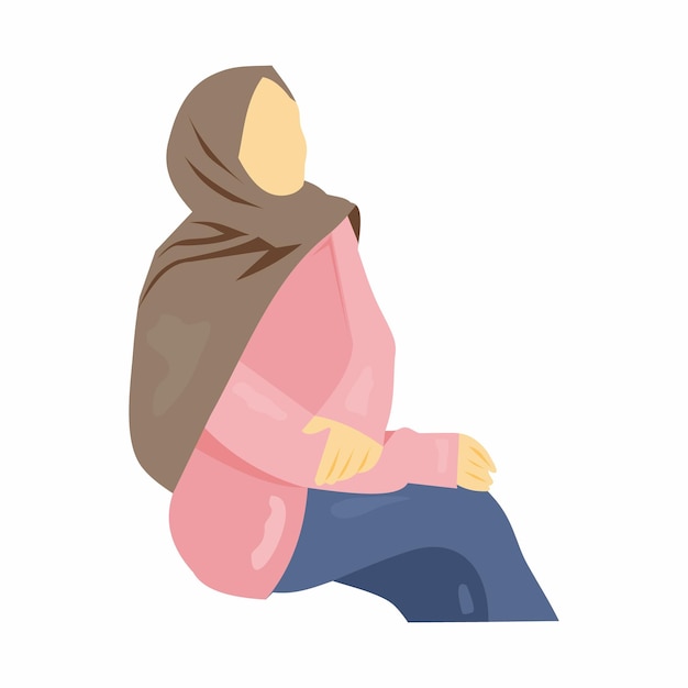 Ilustración de una mujer con hijab sentada