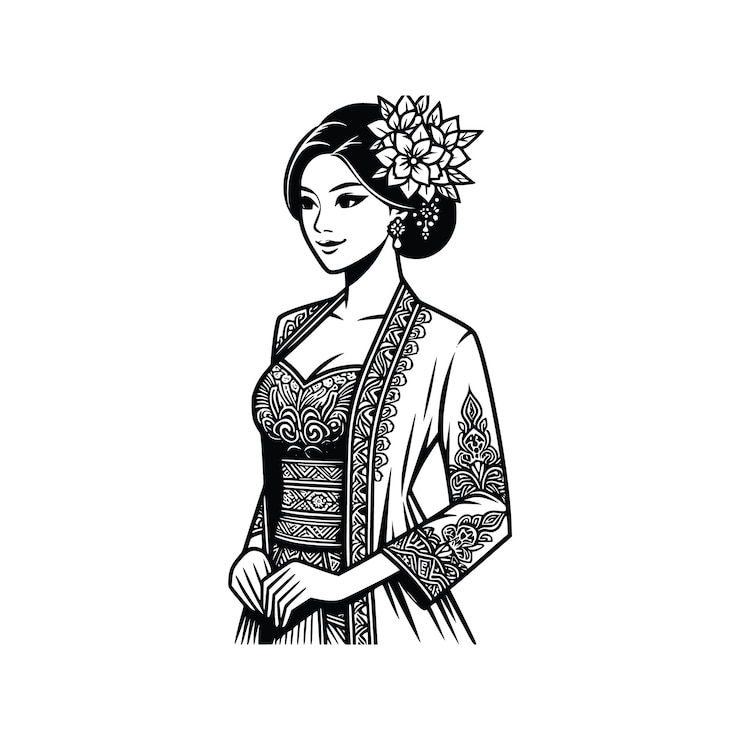 Vector ilustración de una mujer con kebaya