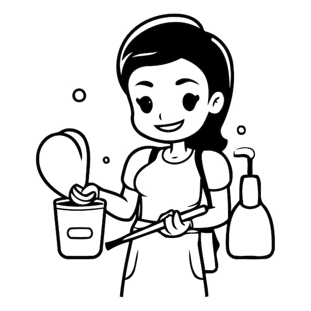 Vector ilustración de una mujer lavando platos en la cocina ilustración vectorial