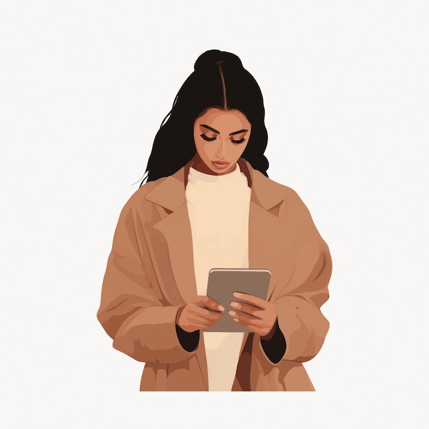 Ilustración de una mujer leyendo una tableta digital