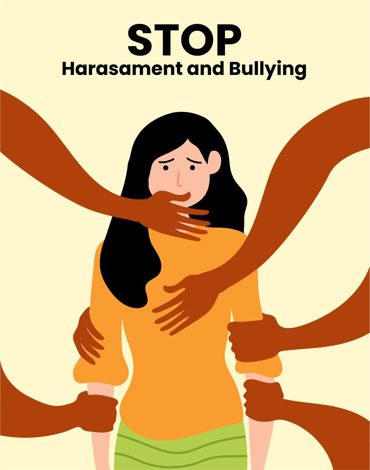 Vector ilustración de la mujer maltratada concienciación sobre la violencia y el acoso