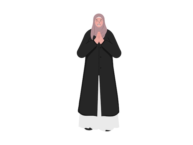 Ilustración de una mujer musulmana con hijab saludando