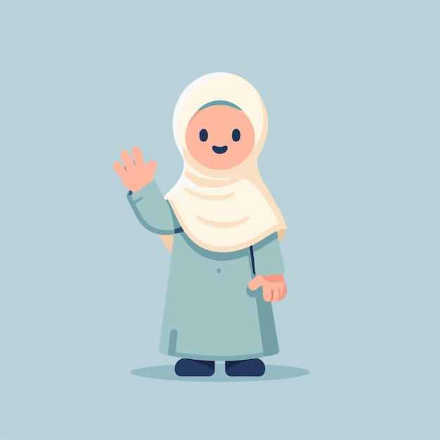 Vector ilustración de una mujer musulmana saludando con un estilo de diseño plano simple y minimalista