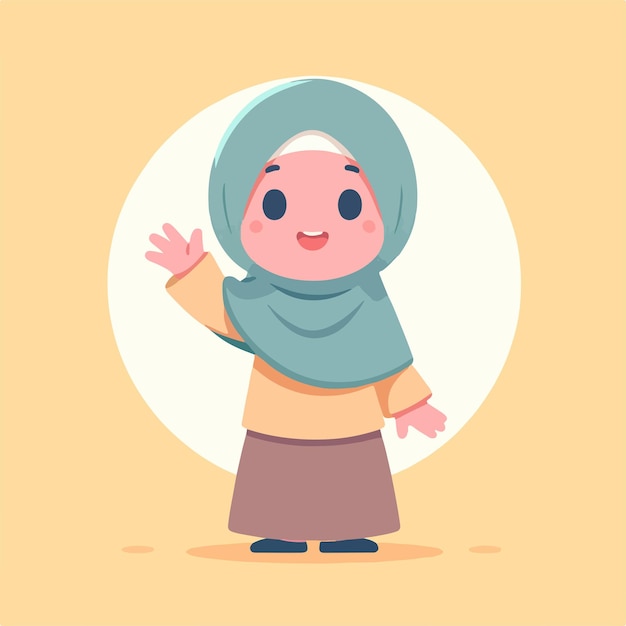 Vector ilustración de una mujer musulmana saludando con un estilo de diseño plano simple y minimalista