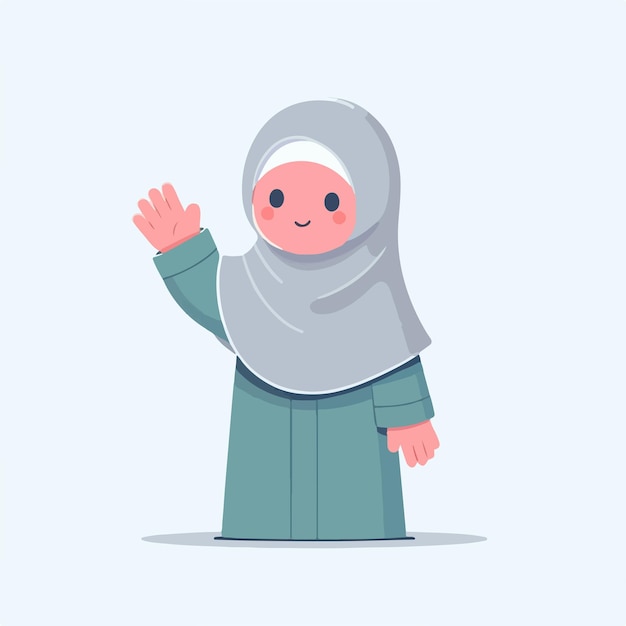 Vector ilustración de una mujer musulmana saludando con un estilo de diseño plano simple y minimalista