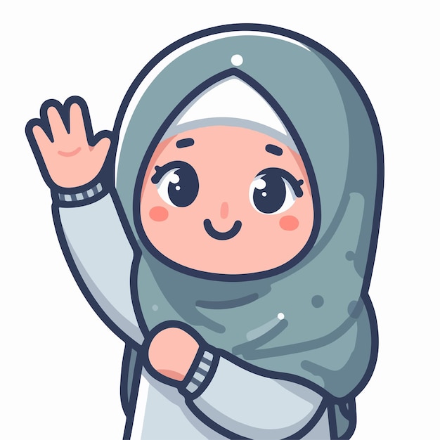 Ilustración de una mujer musulmana saludando con un estilo de diseño plano simple y minimalista