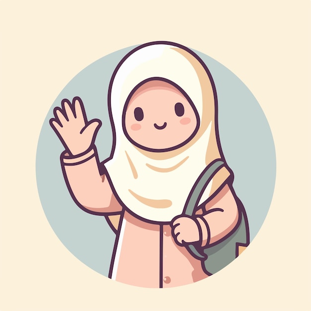 Vector ilustración de una mujer musulmana saludando con un estilo de diseño plano simple y minimalista