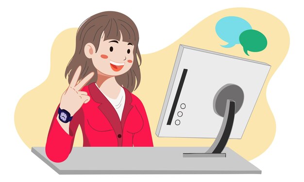 Ilustración de una mujer de negocios con una computadora