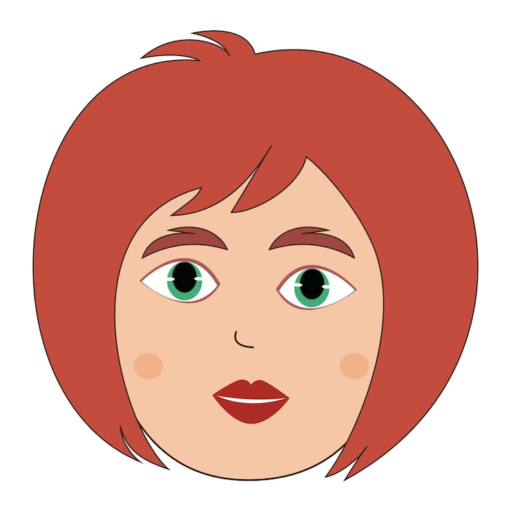 Vector ilustración de una mujer pelirroja con ojos verdes y piel clara