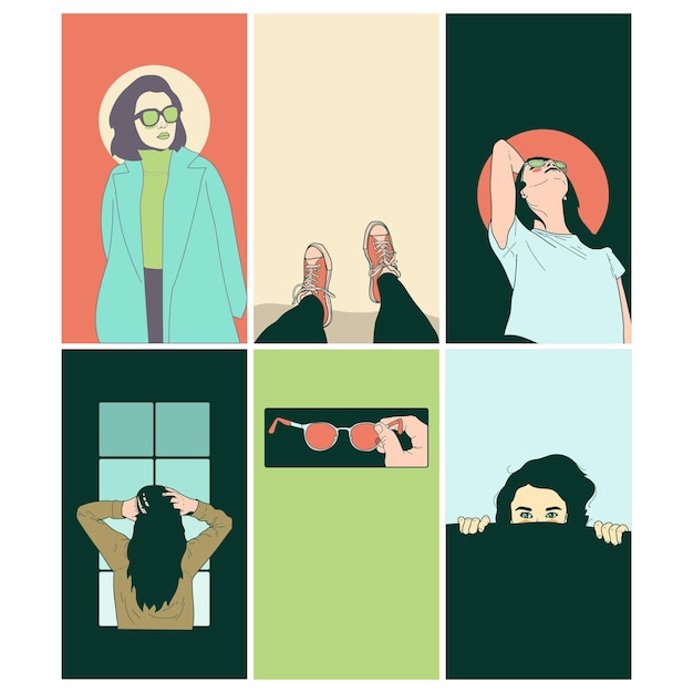 Ilustración Mujer Pose Estética en Pop Art Estilo vectorial Moda para portada Revista digital
