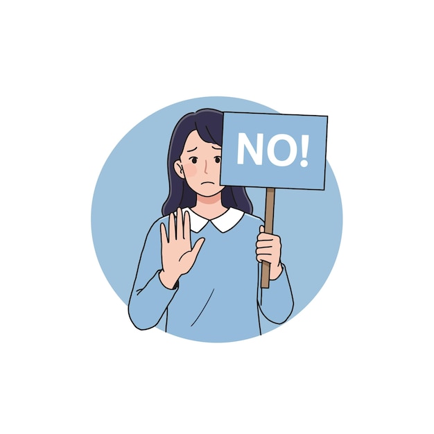 Ilustración de una mujer que no sostiene ninguna señal Concepto de rechazo de rechazo