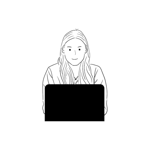 Ilustración de una mujer que trabaja en una computadora portátil