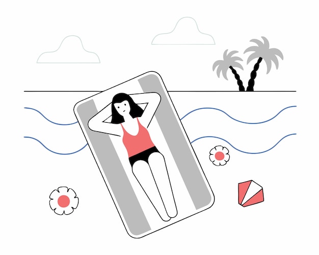 Ilustración de una mujer relajándose en la playa