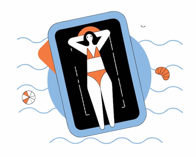 Ilustración de una mujer relajándose en la playa
