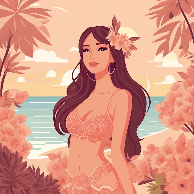 Ilustración de mujer rosa de flores de verano