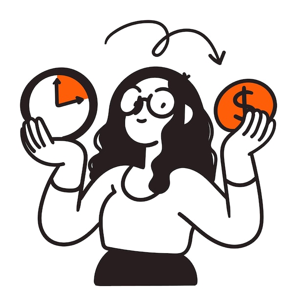 una ilustración de una mujer sosteniendo dos relojes