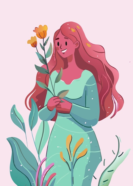 Una ilustración de una mujer sosteniendo una flor