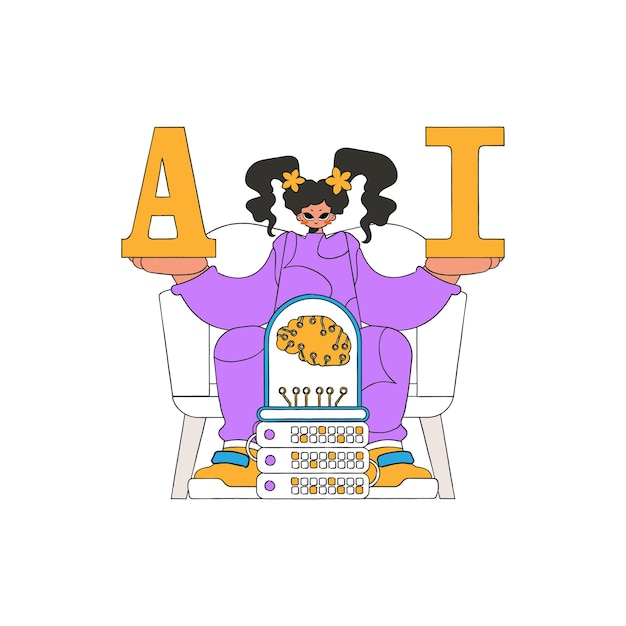 Ilustración de una mujer sosteniendo una 'A' y una 'I', que simbolizan la Inteligencia Artificial.