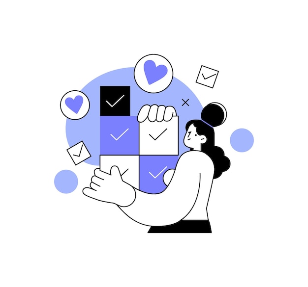 una ilustración de una mujer sosteniendo una lista de casillas de verificación