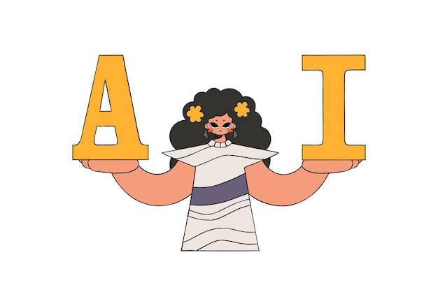 Ilustración de una mujer sosteniendo a A y a mí creada con el tema de IA para arte vectorial.