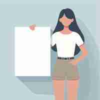 Vector ilustración de una mujer sosteniendo un papel en blanco en un estilo de diseño plano