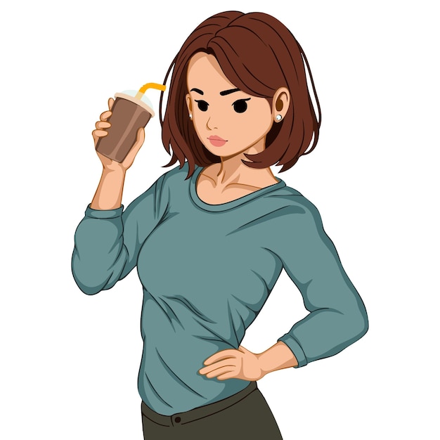Ilustración de una mujer sosteniendo una taza de bebida