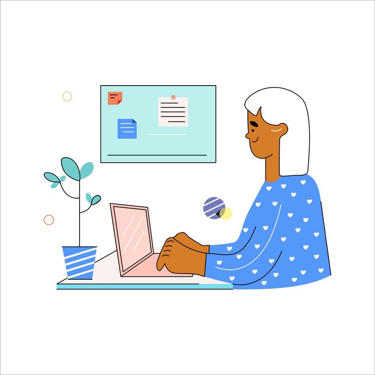Vector ilustración de una mujer trabajando en una oficina