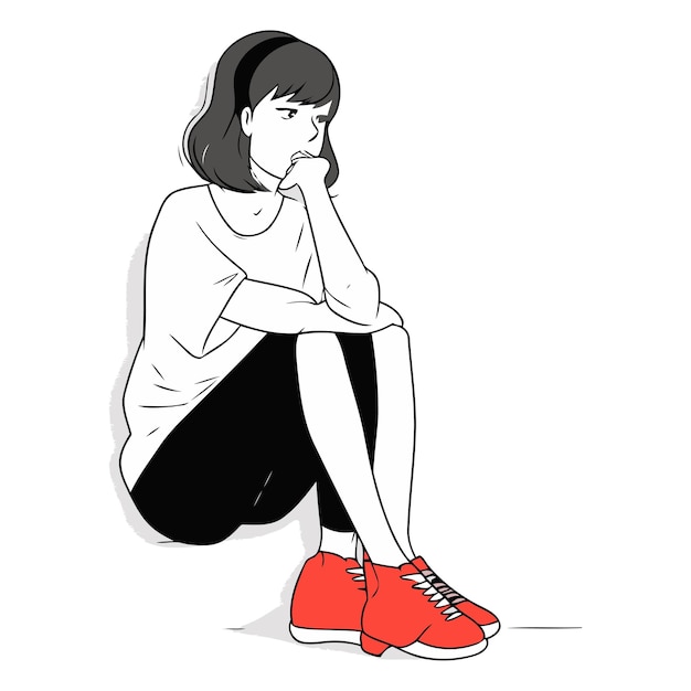 Ilustración de una mujer triste sentada en el suelo
