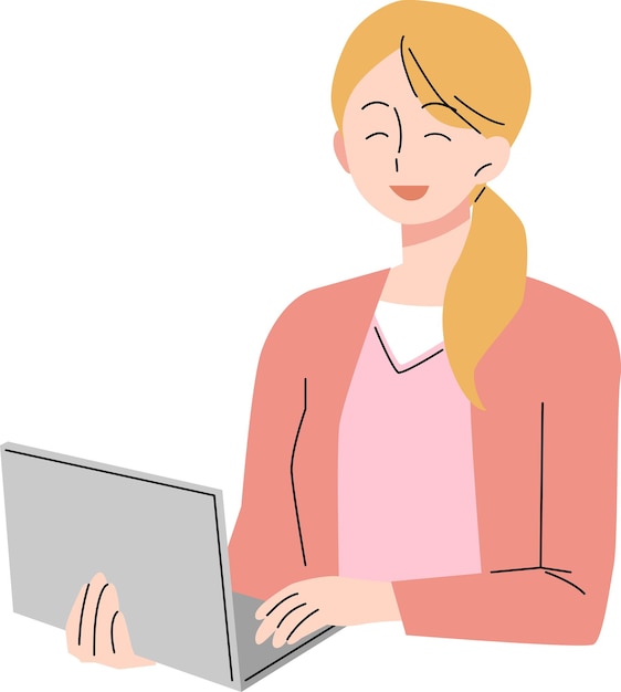 Ilustración de una mujer usando una computadora portátil