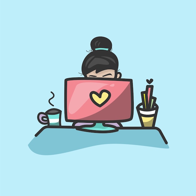 Ilustración de una mujer usando una computadora portátil