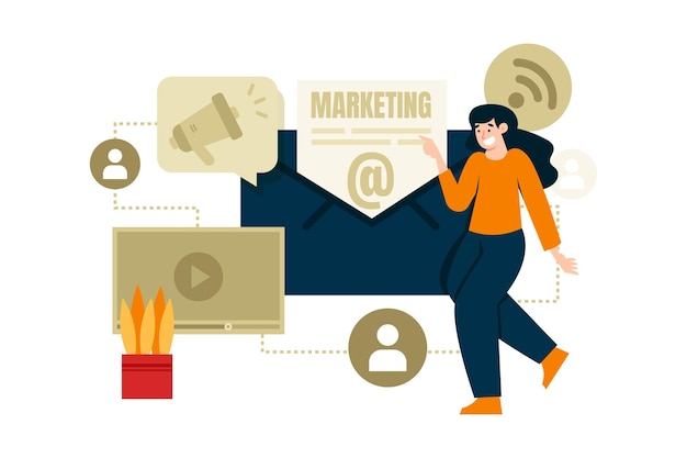 Ilustración de una mujer utilizando el marketing por correo electrónico