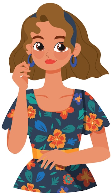 Ilustración de una mujer con un vestido floral