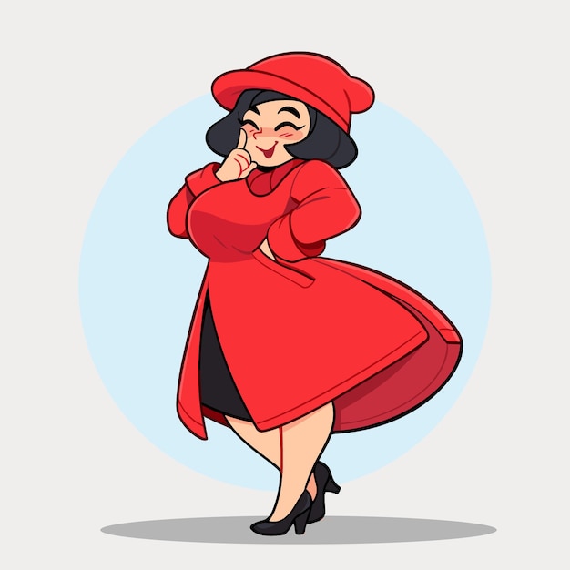 Ilustración de mujer en vestido rojo