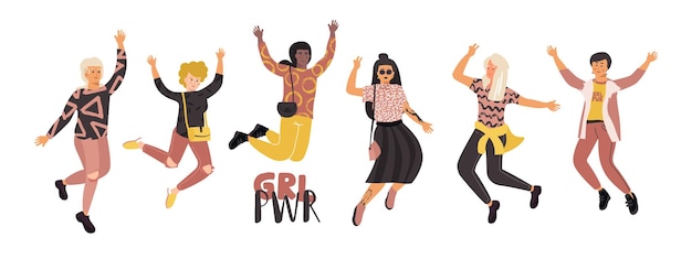 Ilustración de mujeres diversas felices