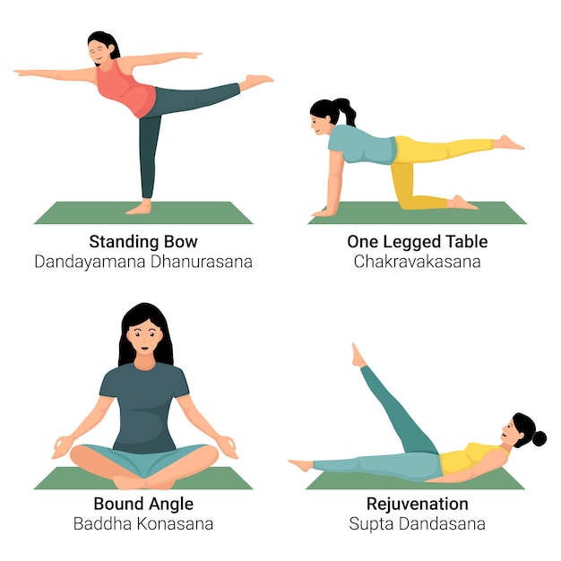 Vector ilustración de mujeres haciendo ejercicios de postura de yoga