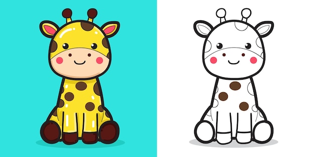 Ilustración de una muñeca girafa de dibujos animados para colorear un elemento de libro o un elemento de diseño