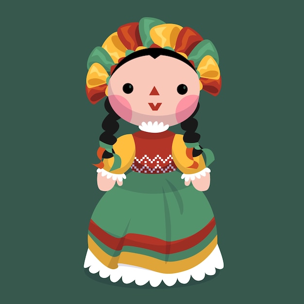 Vector ilustración de muñeca mexicana dibujada a mano