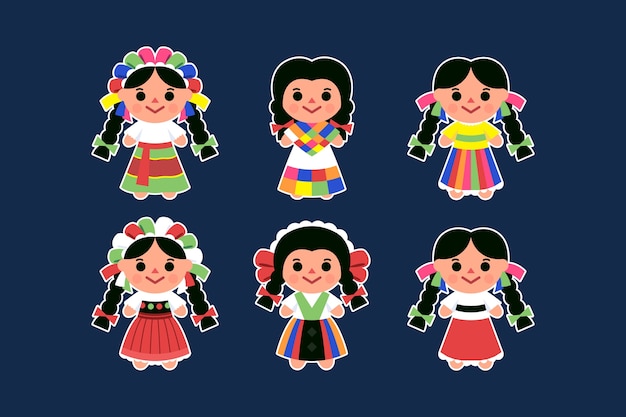 Ilustración de muñeca mexicana dibujada a mano