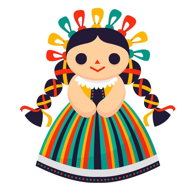 Vector ilustración de muñeca mexicana dibujada a mano