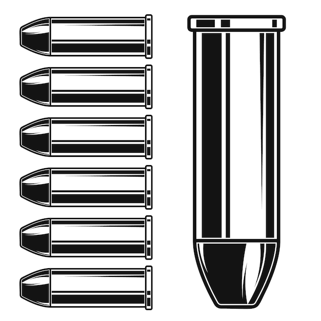 Ilustración de municiones y balas aisladas sobre fondo blanco Elemento de diseño para cartel tarjeta banner logotipo etiqueta signo insignia camiseta Ilustración vectorial