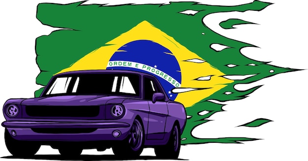 Ilustración de un muscle car con bandera de brasil